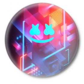 Значок с принтом Marshmello в городе Новоалтайск,  металл | круглая форма, металлическая застежка в виде булавки | christopher comstock | dj | marshmello | music | диджей | клубная музыка | клубняк | крис комсток | логотип | маршмэллоу | музыка