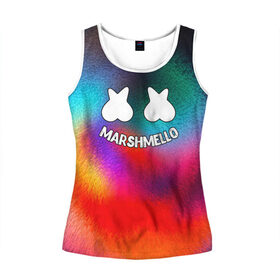 Женская майка 3D с принтом Marshmello 2019 в городе Новоалтайск, 100% полиэстер | круглая горловина, прямой силуэт, длина до линии бедра | christopher comstock | dj | marshmello | music | диджей | клубная музыка | клубняк | крис комсток | логотип | маршмэллоу | музыка