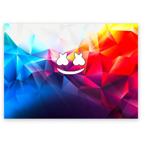 Поздравительная открытка с принтом Marshmello в городе Новоалтайск, 100% бумага | плотность бумаги 280 г/м2, матовая, на обратной стороне линовка и место для марки
 | christopher comstock | dj | marshmello | music | диджей | клубная музыка | клубняк | крис комсток | логотип | маршмэллоу | музыка
