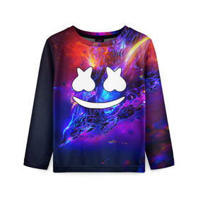 Детский лонгслив 3D с принтом Marshmello в городе Новоалтайск, 100% полиэстер | длинные рукава, круглый вырез горловины, полуприлегающий силуэт
 | christopher comstock | dj | marshmello | music | диджей | клубная музыка | клубняк | крис комсток | логотип | маршмэллоу | музыка