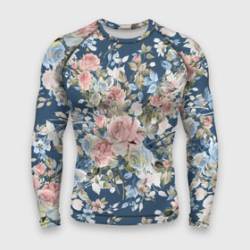 Мужской рашгард 3D с принтом Розовые розы в городе Новоалтайск,  |  | bouquet | fashion | flora | flowers | illustra | nature | ornament | patterns | petals | pink | roses | style | youth | букет | графика | иллюстрация | картинка | лепестки | мода | молодежная | орнамент | природа | рисунок | розовые | розы | синий