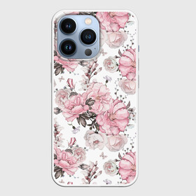 Чехол для iPhone 13 Pro с принтом Розовые розы в городе Новоалтайск,  |  | Тематика изображения на принте: bouquet | fashion | flora | flowers | illustra | nature | ornament | patterns | petals | pink | roses | style | youth | белый | букет | графика | иллюстрация | картинка | лепестки | мода | молодежная | орнамент | природа | рисунок | розовые | розы
