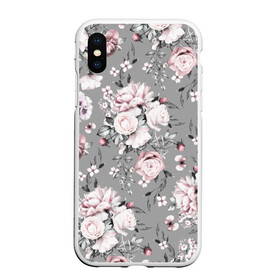 Чехол для iPhone XS Max матовый с принтом Розовые розы в городе Новоалтайск, Силикон | Область печати: задняя сторона чехла, без боковых панелей | bouquet | f | flora | flowers | leaves | nature | ornament | patterns | petals | pink | roses | style | youth | букет | графика | иллюстрация | картинка | лепестки | листья | мода | молодежная | орнамент | природа | рисунок | розовые | розы | серый