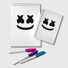 Блокнот с принтом MARSHMELLO в городе Новоалтайск, 100% бумага | 48 листов, плотность листов — 60 г/м2, плотность картонной обложки — 250 г/м2. Листы скреплены удобной пружинной спиралью. Цвет линий — светло-серый
 | marsh | marshmallow | marshmello | marshmelo | mello | music | smile | диджей | лого | маршмеллов | маршмеллоу | маршмеллу | маршмело | маршмелов | маршмелоу | музыка | музыкант | рожица | трэп | улыбка | хаус