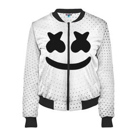 Женский бомбер 3D с принтом MARSHMELLO в городе Новоалтайск, 100% полиэстер | застегивается на молнию, по бокам два кармана без застежек, мягкие манжеты, по низу бомбера и на воротнике — эластичная резинка | marsh | marshmallow | marshmello | marshmelo | mello | music | smile | диджей | лого | маршмеллов | маршмеллоу | маршмеллу | маршмело | маршмелов | маршмелоу | музыка | музыкант | рожица | трэп | улыбка | хаус