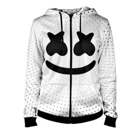 Женская толстовка 3D на молнии с принтом MARSHMELLO в городе Новоалтайск, 100% полиэстер | длина до линии бедра, манжеты и пояс оформлены мягкой тканевой резинкой, двухслойный капюшон со шнурком для регулировки, спереди молния, по бокам два кармана | marsh | marshmallow | marshmello | marshmelo | mello | music | smile | диджей | лого | маршмеллов | маршмеллоу | маршмеллу | маршмело | маршмелов | маршмелоу | музыка | музыкант | рожица | трэп | улыбка | хаус