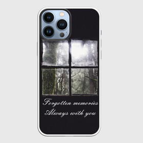 Чехол для iPhone 13 Pro Max с принтом Forgotten Memories в городе Новоалтайск,  |  | Тематика изображения на принте: деревья | лес | мрачный | надпись | окно | старый | стекло