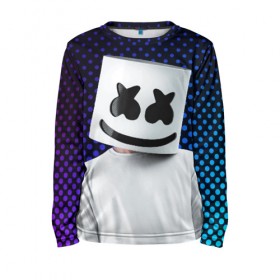 Детский лонгслив 3D с принтом MARSHMELLO в городе Новоалтайск, 100% полиэстер | длинные рукава, круглый вырез горловины, полуприлегающий силуэт
 | marsh | marshmallow | marshmello | marshmelo | mello | music | smile | диджей | лого | маршмеллов | маршмеллоу | маршмеллу | маршмело | маршмелов | маршмелоу | музыка | музыкант | рожица | трэп | улыбка | хаус