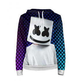 Женская толстовка 3D с принтом MARSHMELLO в городе Новоалтайск, 100% полиэстер  | двухслойный капюшон со шнурком для регулировки, мягкие манжеты на рукавах и по низу толстовки, спереди карман-кенгуру с мягким внутренним слоем. | marsh | marshmallow | marshmello | marshmelo | mello | music | smile | диджей | лого | маршмеллов | маршмеллоу | маршмеллу | маршмело | маршмелов | маршмелоу | музыка | музыкант | рожица | трэп | улыбка | хаус