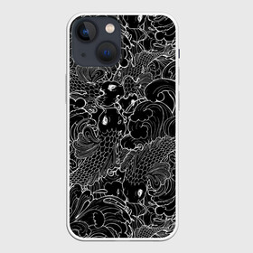 Чехол для iPhone 13 mini с принтом Карпы кои в городе Новоалтайск,  |  | carps | fish | floa | golden | japan | koi | nature | symbol | вода | волны | графика | золотая | иллюстрация | карпы | картинка | кои | косяк | мода | молодежная | орнамент | плеск | плывут | природа | рисунок | рыба | символ