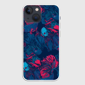 Чехол для iPhone 13 mini с принтом Бойцовые рыбки петушок в городе Новоалтайск,  |  | aquarium | asia | cockerel | fighting | fish | nature | swim | азия | аквариумные | бойцовые | вода | графика | иллюстрация | картинка | косяк | красный | мода | молодежная | орнамент | петушок | плавают | природа | рисунок