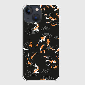 Чехол для iPhone 13 mini с принтом Карпы кои в городе Новоалтайск,  |  | carp | fish | golden | koi | белые | вода | волны | графика | золотая | иллюстрация | карпы | картинка | кои | косяк | красные | мода | молодежная | оранжевые | орнамент | плеск | плывут | природа | пятна | рисунок