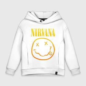 Детское худи Oversize хлопок с принтом NIRVANA в городе Новоалтайск, френч-терри — 70% хлопок, 30% полиэстер. Мягкий теплый начес внутри —100% хлопок | боковые карманы, эластичные манжеты и нижняя кромка, капюшон на магнитной кнопке | Тематика изображения на принте: nirvana | альтернативный рок | гранж | группа | курт кобейн | логотип нирвана | музыка | нирвана | песни | рок