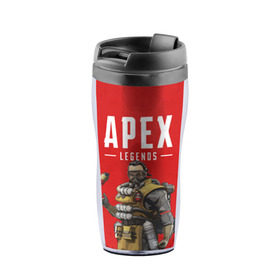 Термокружка-непроливайка с принтом CAUSTIC APEX LEGENDS в городе Новоалтайск, внутренняя часть — пищевой пластик, наружная часть — прозрачный пластик, между ними — полиграфическая вставка с рисунком | объем — 350 мл, герметичная крышка | apex | caustic | legend | legends | titanfall | апекс | арех | бангалор | бладхаунд | гибралтар | каустик | лайфлайн | ледженд | леджендс | мираж | орех | рэйф