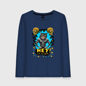 Женский лонгслив хлопок с принтом Hey! Im a cat! в городе Новоалтайск, 100% хлопок |  | абстракция | голова кошки | звездочки | звезды | кошачьи глаза | кошка | психоделика | трэш | человеческое тело | череп | эй | я кот