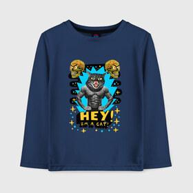 Детский лонгслив хлопок с принтом Hey! Im a cat! в городе Новоалтайск, 100% хлопок | круглый вырез горловины, полуприлегающий силуэт, длина до линии бедер | абстракция | голова кошки | звездочки | звезды | кошачьи глаза | кошка | психоделика | трэш | человеческое тело | череп | эй | я кот