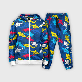 Детский костюм 3D с принтом Акулы в городе Новоалтайск,  |  | blue | drawin | fashion | fish | illustration | ocean | predator | red | sea | sharks | style | water | yellow | youth | акулы | вода | графика | жёлтый | иллюстрация | картинка | красный | мода | молодежная | море | океан | рисунок | рыба | син