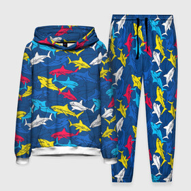 Мужской костюм 3D (с толстовкой) с принтом Акулы в городе Новоалтайск,  |  | blue | drawin | fashion | fish | illustration | ocean | predator | red | sea | sharks | style | water | yellow | youth | акулы | вода | графика | жёлтый | иллюстрация | картинка | красный | мода | молодежная | море | океан | рисунок | рыба | син