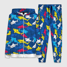 Женский костюм 3D с принтом Акулы в городе Новоалтайск,  |  | blue | drawin | fashion | fish | illustration | ocean | predator | red | sea | sharks | style | water | yellow | youth | акулы | вода | графика | жёлтый | иллюстрация | картинка | красный | мода | молодежная | море | океан | рисунок | рыба | син