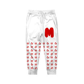 Детские брюки 3D с принтом MARSHMELLO в городе Новоалтайск, 100% полиэстер | манжеты по низу, эластичный пояс регулируется шнурком, по бокам два кармана без застежек, внутренняя часть кармана из мелкой сетки | marsh | marshmallow | marshmello | marshmelo | mello | music | smile | диджей | лого | маршмеллов | маршмеллоу | маршмеллу | маршмело | маршмелов | маршмелоу | музыка | музыкант | рожица | трэп | улыбка | хаус