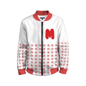 Детский бомбер 3D с принтом MARSHMELLO в городе Новоалтайск, 100% полиэстер | застегивается на молнию, по бокам два кармана без застежек, мягкие манжеты, по низу бомбера и на воротнике — эластичная резинка | marsh | marshmallow | marshmello | marshmelo | mello | music | smile | диджей | лого | маршмеллов | маршмеллоу | маршмеллу | маршмело | маршмелов | маршмелоу | музыка | музыкант | рожица | трэп | улыбка | хаус