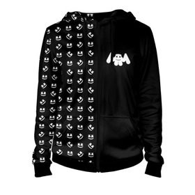 Женская толстовка 3D на молнии с принтом MARSHMELLO в городе Новоалтайск, 100% полиэстер | длина до линии бедра, манжеты и пояс оформлены мягкой тканевой резинкой, двухслойный капюшон со шнурком для регулировки, спереди молния, по бокам два кармана | marsh | marshmallow | marshmello | marshmelo | mello | music | smile | диджей | лого | маршмеллов | маршмеллоу | маршмеллу | маршмело | маршмелов | маршмелоу | музыка | музыкант | рожица | трэп | улыбка | хаус