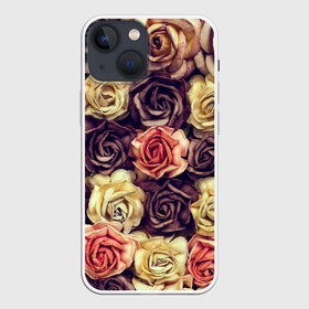 Чехол для iPhone 13 mini с принтом Шоколадные розы в городе Новоалтайск,  |  | Тематика изображения на принте: бабушке | девочке | девушке | дочке | желтые цветы | женщине | маме | подруге | природа | розовые цветы | розы | сестре | теще | тюльпаны | цветы