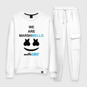Женский костюм хлопок с принтом Marshmello (MELLOGANG) в городе Новоалтайск, 100% хлопок | на свитшоте круглая горловина, мягкая резинка по низу. Брюки заужены к низу, на них два вида карманов: два 