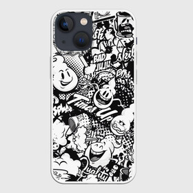 Чехол для iPhone 13 mini с принтом Черно Белое Граффити в городе Новоалтайск,  |  | street art | арт | банка | белый | кисти | краска | надпись | роспись | стена | стикербомбинг | улица | черный