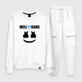 Женский костюм хлопок с принтом Marshmello (Mellogang) в городе Новоалтайск, 100% хлопок | на свитшоте круглая горловина, мягкая резинка по низу. Брюки заужены к низу, на них два вида карманов: два 