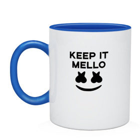 Кружка двухцветная с принтом KEEP IT MELLO (Marshmello) в городе Новоалтайск, керамика | объем — 330 мл, диаметр — 80 мм. Цветная ручка и кайма сверху, в некоторых цветах — вся внутренняя часть | christopher comstock | dj | keep it mello | marshmello | mello | music | диджей | клубная музыка | клубняк | крис комсток | логотип | маршмеллоу | музыка