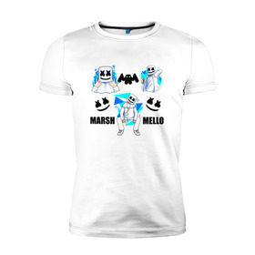 Мужская футболка премиум с принтом Marshmello в городе Новоалтайск, 92% хлопок, 8% лайкра | приталенный силуэт, круглый вырез ворота, длина до линии бедра, короткий рукав | christopher comstock | dj | marshmello | music | диджей | клубная музыка | клубняк | крис комсток | логотип | маршмеллоу | музыка