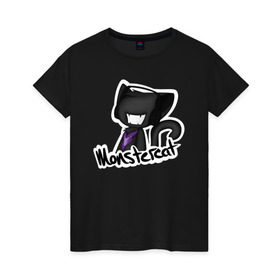 Женская футболка хлопок с принтом Monstercat в городе Новоалтайск, 100% хлопок | прямой крой, круглый вырез горловины, длина до линии бедер, слегка спущенное плечо | monstercat | клуб | клубная музыка | кот | котенок | кошка | лейбл | монстар | монстар кет | монстер | музыка | танцевальная музыка | электронная | электронная музыка