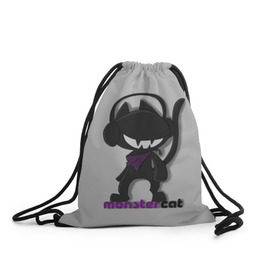 Рюкзак-мешок 3D с принтом Monstercat в городе Новоалтайск, 100% полиэстер | плотность ткани — 200 г/м2, размер — 35 х 45 см; лямки — толстые шнурки, застежка на шнуровке, без карманов и подкладки | monstercat | клуб | клубная музыка | кот | котенок | кошка | лейбл | монстар | монстар кет | монстер | музыка | танцевальная музыка | электронная | электронная музыка