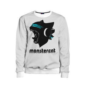 Детский свитшот 3D с принтом Monstercat в городе Новоалтайск, 100% полиэстер | свободная посадка, прямой крой, мягкая тканевая резинка на рукавах и понизу свитшота | monstercat | клуб | клубная музыка | кот | котенок | кошка | лейбл | монстар | монстар кет | монстер | музыка | танцевальная музыка | электронная | электронная музыка