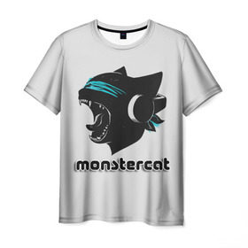 Мужская футболка 3D с принтом Monstercat в городе Новоалтайск, 100% полиэфир | прямой крой, круглый вырез горловины, длина до линии бедер | monstercat | клуб | клубная музыка | кот | котенок | кошка | лейбл | монстар | монстар кет | монстер | музыка | танцевальная музыка | электронная | электронная музыка