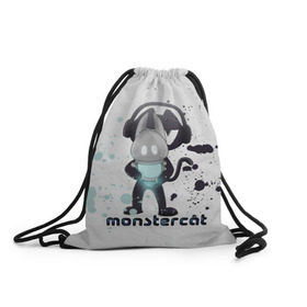 Рюкзак-мешок 3D с принтом Monstercat в городе Новоалтайск, 100% полиэстер | плотность ткани — 200 г/м2, размер — 35 х 45 см; лямки — толстые шнурки, застежка на шнуровке, без карманов и подкладки | monstercat | клуб | клубная музыка | кот | котенок | кошка | лейбл | монстар | монстар кет | монстер | музыка | танцевальная музыка | электронная | электронная музыка