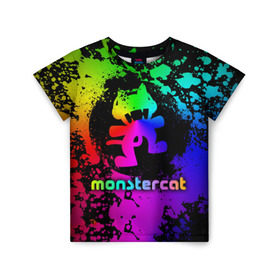 Детская футболка 3D с принтом Monstercat в городе Новоалтайск, 100% гипоаллергенный полиэфир | прямой крой, круглый вырез горловины, длина до линии бедер, чуть спущенное плечо, ткань немного тянется | monstercat | клуб | клубная музыка | кот | котенок | кошка | лейбл | монстар | монстар кет | монстер | музыка | танцевальная музыка | электронная | электронная музыка