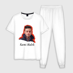 Мужская пижама хлопок с принтом RAMI MALEK в городе Новоалтайск, 100% хлопок | брюки и футболка прямого кроя, без карманов, на брюках мягкая резинка на поясе и по низу штанин
 | rami malek | мистер робот | мистер робот актер | мистер робот сериал | рами малек | рами малек фильмы