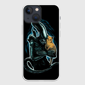Чехол для iPhone 13 mini с принтом Чужой и котик в городе Новоалтайск,  |  | Тематика изображения на принте: alien | aliens | xenomorph | кот | котик | ксеноморф | монстры | ужасы | чужие | чужой | чужой и котик | чужой с котиком