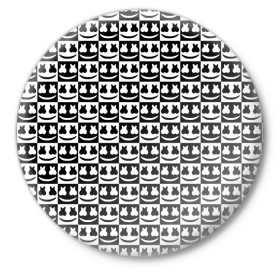 Значок с принтом Marshmello Black&White в городе Новоалтайск,  металл | круглая форма, металлическая застежка в виде булавки | Тематика изображения на принте: black and white | christopher comstock | dj | marshmello | music | диджей | клубная музыка | клубняк | крис комсток | логотип | маршмеллоу | музыка | черно белый