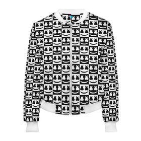Женский бомбер 3D с принтом Marshmello Black&White в городе Новоалтайск, 100% полиэстер | застегивается на молнию, по бокам два кармана без застежек, мягкие манжеты, по низу бомбера и на воротнике — эластичная резинка | black and white | christopher comstock | dj | marshmello | music | диджей | клубная музыка | клубняк | крис комсток | логотип | маршмеллоу | музыка | черно белый