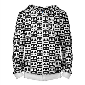 Мужская толстовка 3D на молнии с принтом Marshmello Black&White в городе Новоалтайск, 100% полиэстер | длина до линии бедра, манжеты и пояс оформлены мягкой тканевой резинкой, двухслойный капюшон со шнурком для регулировки, спереди молния, по бокам два кармана | black and white | christopher comstock | dj | marshmello | music | диджей | клубная музыка | клубняк | крис комсток | логотип | маршмеллоу | музыка | черно белый