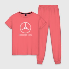 Женская пижама хлопок с принтом MERCEDES-BENZ AMG в городе Новоалтайск, 100% хлопок | брюки и футболка прямого кроя, без карманов, на брюках мягкая резинка на поясе и по низу штанин | amg | auto | mercedes | sport | авто | автомобиль | автомобильные | амг | бренд | марка | машины | мерседес | спорт