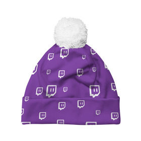 Шапка 3D c помпоном с принтом Twitch pattern в городе Новоалтайск, 100% полиэстер | универсальный размер, печать по всей поверхности изделия | видеоигры | видеостриминг | киберспорт | орнамент | стрим | трансляции | турниры | узор