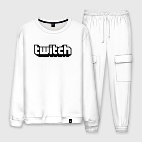 Мужской костюм хлопок с принтом Twitch в городе Новоалтайск, 100% хлопок | на свитшоте круглая горловина, мягкая резинка по низу. Брюки заужены к низу, на них два вида карманов: два “обычных” по бокам и два объемных, с клапанами, расположенные ниже линии бедра. Брюки с мягкой трикотажной резинкой на поясе и по низу штанин. В поясе для дополнительного комфорта — широкие завязки | game | gamer | logo | twitch | twitties | игры | логотип | стрим | твитч