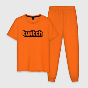 Мужская пижама хлопок с принтом Twitch в городе Новоалтайск, 100% хлопок | брюки и футболка прямого кроя, без карманов, на брюках мягкая резинка на поясе и по низу штанин
 | game | gamer | logo | twitch | twitties | игры | логотип | стрим | твитч
