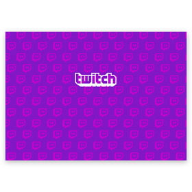 Поздравительная открытка с принтом Twitch в городе Новоалтайск, 100% бумага | плотность бумаги 280 г/м2, матовая, на обратной стороне линовка и место для марки
 | game | gamer | logo | twitch | twitties | игры | логотип | надписи | стрим | твитч | текстура