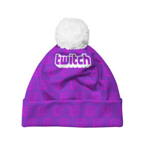 Шапка 3D c помпоном с принтом Twitch в городе Новоалтайск, 100% полиэстер | универсальный размер, печать по всей поверхности изделия | game | gamer | logo | twitch | twitties | игры | логотип | надписи | стрим | твитч | текстура
