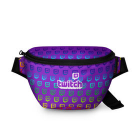 Поясная сумка 3D с принтом Twitch в городе Новоалтайск, 100% полиэстер | плотная ткань, ремень с регулируемой длиной, внутри несколько карманов для мелочей, основное отделение и карман с обратной стороны сумки застегиваются на молнию | game | gamer | logo | twitch | twitties | градиент | игры | логотип | стрим | твитч | текстура